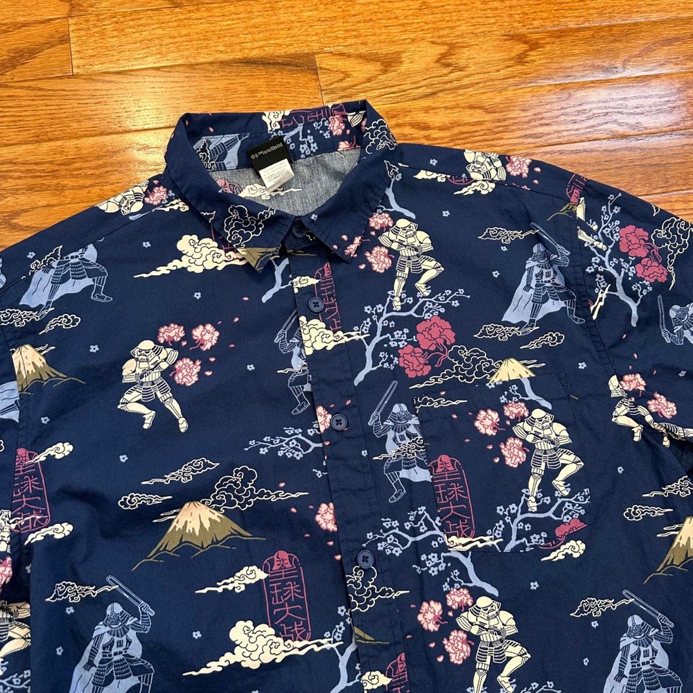 Star Wars Button Down Shirt Mens Large Samurai Darth Vader Stormtrooper Japanese